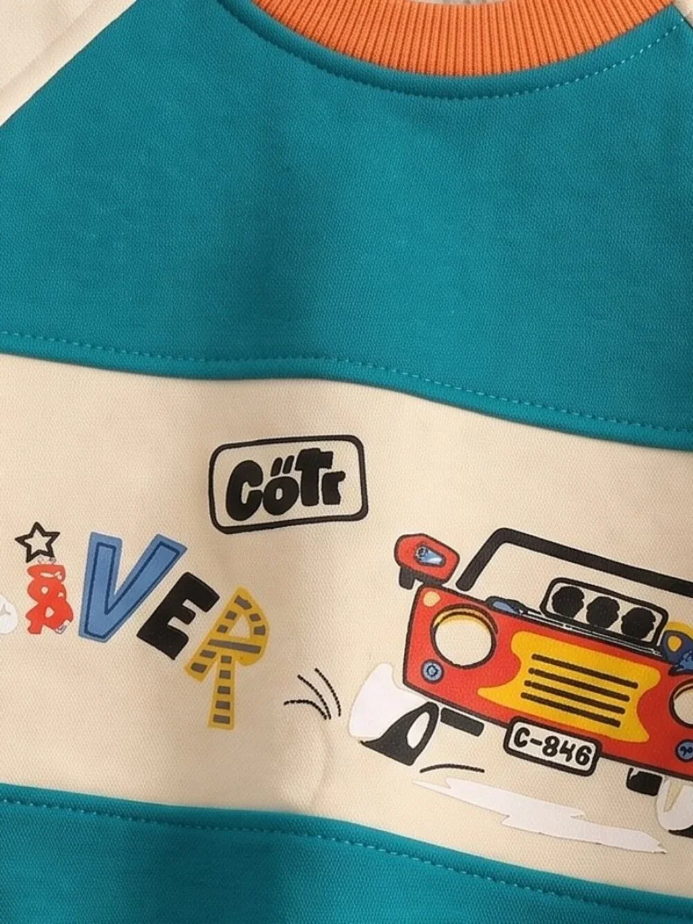 Adorable Teal Boys Long Sleeve Bear Car Cotton Outfit